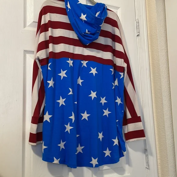 LuLaRoe Blue and Red Star Hoodie - Picture 2 of 6